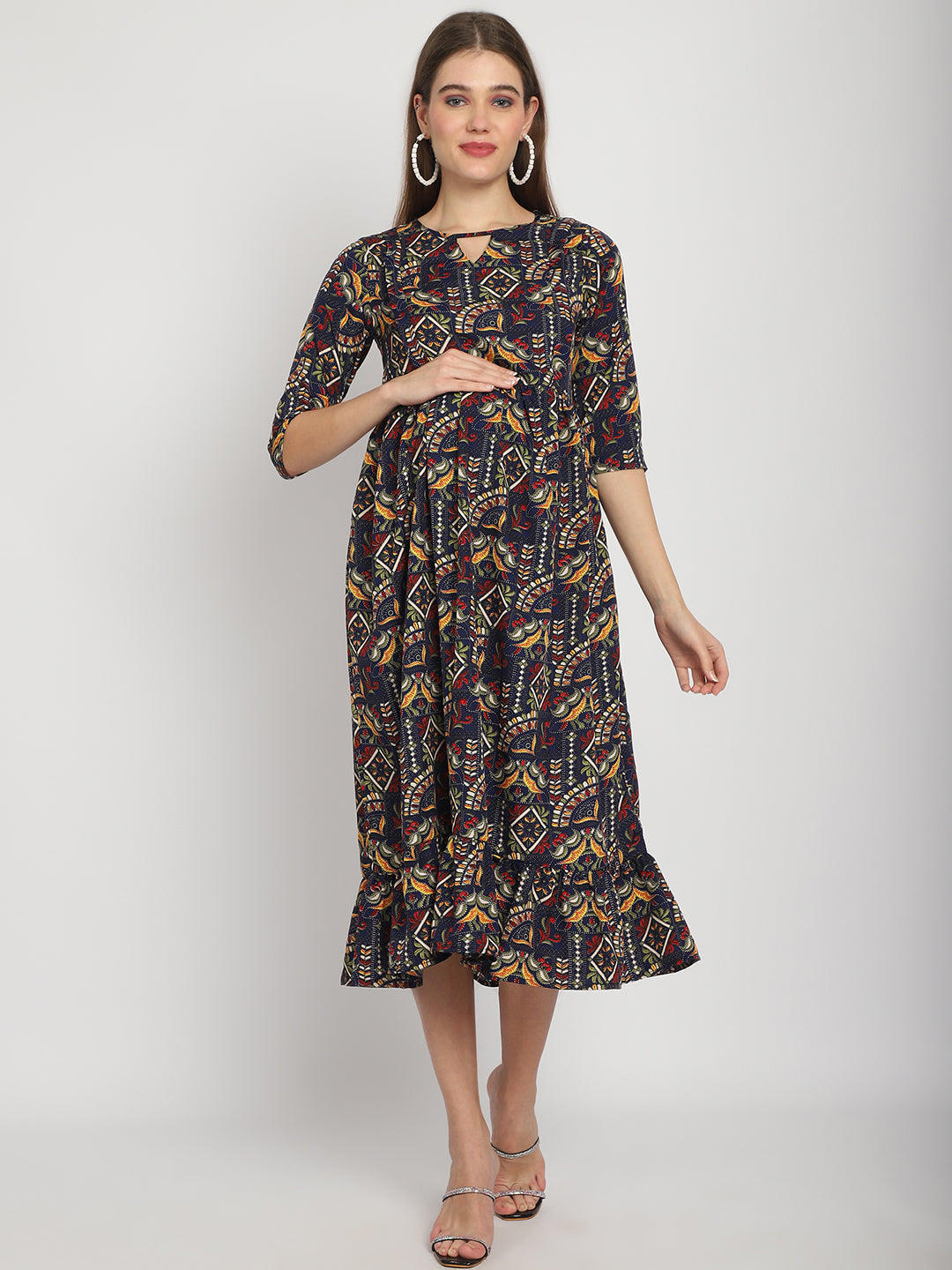 Multi Indian Printed Fit and Flare Maternity Maxi Dress – Feel Clath
