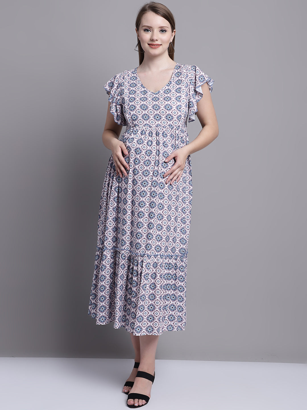 Lavender Abstract Printed Maternity Midi Dress