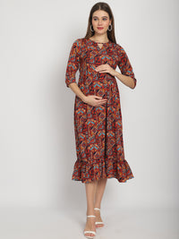 Multi Indian Printed Fit and Flare Maternity Maxi Dress