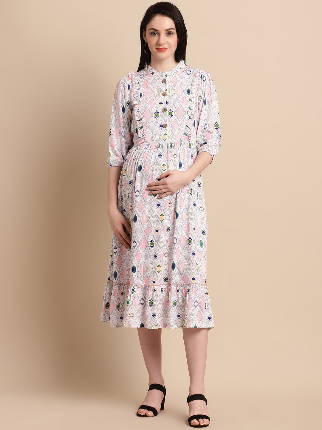 Multi Abstract Printed Maternity Midi Dress