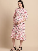 Pink Floral Printed Maternity Midi Dress