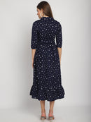 Navy Stars Printed Fit and Flare Maternity Maxi Dress