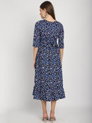 Navy Floral Printed Fit and Flare Maternity Maxi Dress