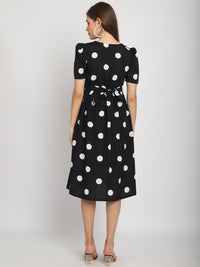 Black Polka-dot Printed Fit and Flare Maternity Midi Dress