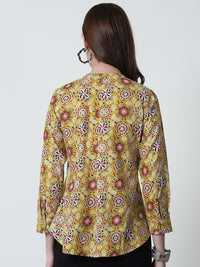 Multi Ethnic Motifs Printed Mandarin Collar Pure Cotton Top