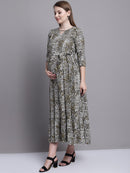 Olive Animal Printed Maternity Maxi Dress