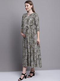 Olive Animal Printed Maternity Maxi Dress