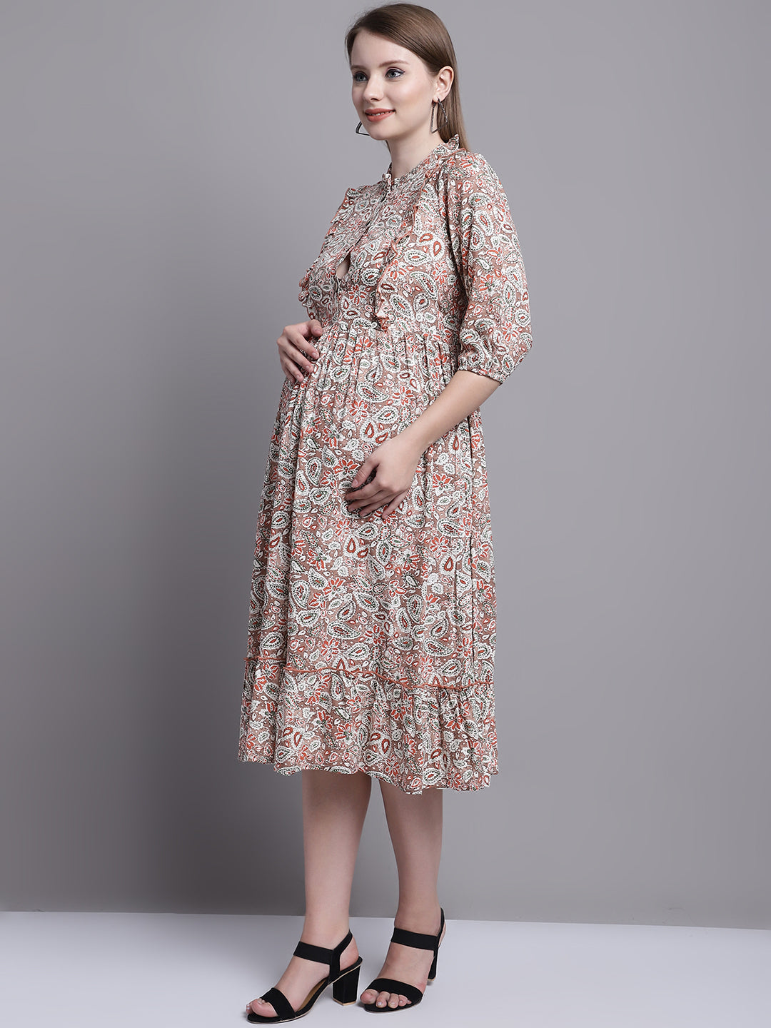 Rose Gold Printed Maternity Midi Dress