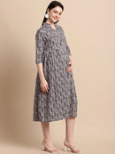 Navy Blue Printed Maternity Midi Dress