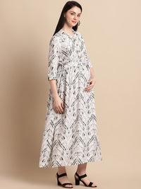 White & Olive Printed Shirt Style Maternity Dress