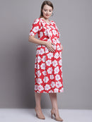 Red Floral Printed Maternity Midi Dress