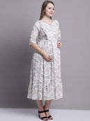 Off White Floral Printed Maternity Midi Dress