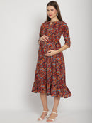 Multi Indian Printed Fit and Flare Maternity Maxi Dress