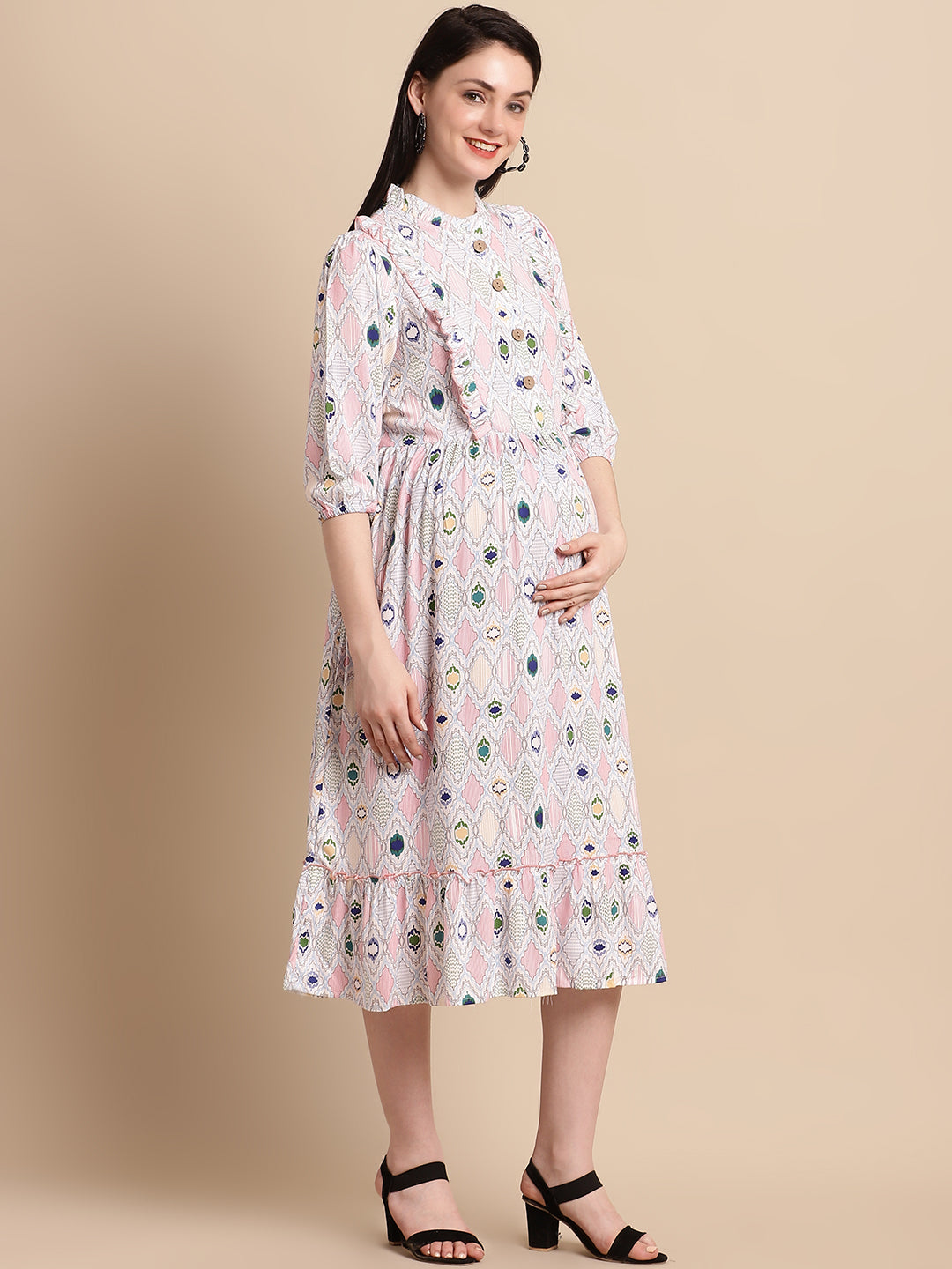 Multi Abstract Printed Maternity Midi Dress