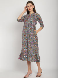 Multi Indian Printed Fit and Flare Maternity Maxi Dress