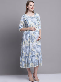 Blue Abstract Printed Maternity Midi Dress