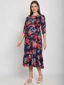 Navy Abstract Printed Fit and Flare Maternity Midi Dress