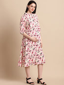 Pink Floral Printed Maternity Midi Dress