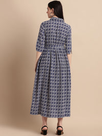 Navy Printed Shirt Style Maternity Dress