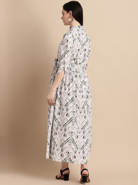 White & Olive Printed Shirt Style Maternity Dress