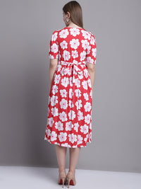 Red Floral Printed Maternity Midi Dress