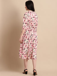 Pink Floral Printed Maternity Midi Dress