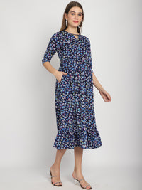 Navy Floral Printed Fit and Flare Maternity Maxi Dress