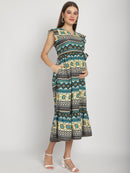 Multi Abstract Printed Fit and Flare Maternity Maxi Dress