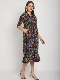 Multi Indian Printed Fit and Flare Maternity Maxi Dress