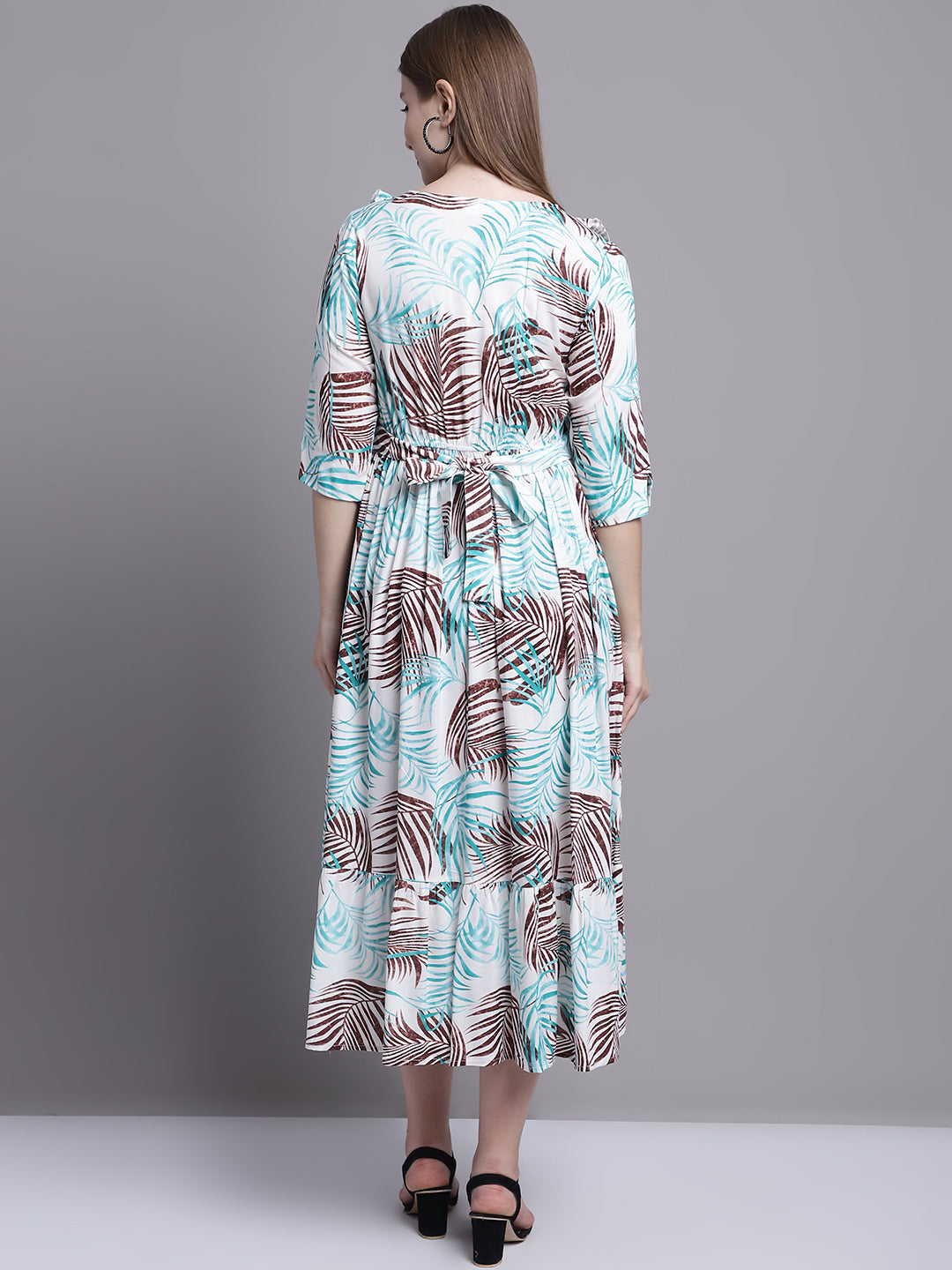 Turquoise Blue Floral Printed Maternity Midi Dress