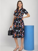 Black Abstract Printed Fit and Flare Maternity Midi Dress