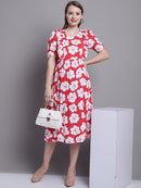 Red Floral Printed Maternity Midi Dress