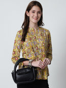 Multi Ethnic Motifs Printed Mandarin Collar Pure Cotton Top