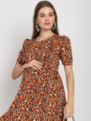 Orange Animal Printed Fit and Flare Maternity Midi Dress