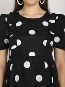 Black Polka-dot Printed Fit and Flare Maternity Midi Dress